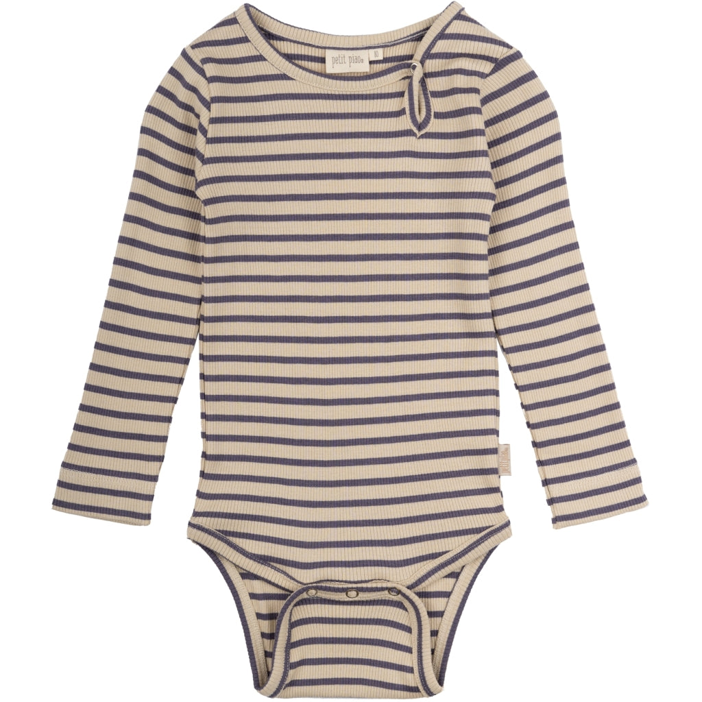 Petit Piao - Body 'Body L/S Modal Striped - Dusty violet/dark off white'