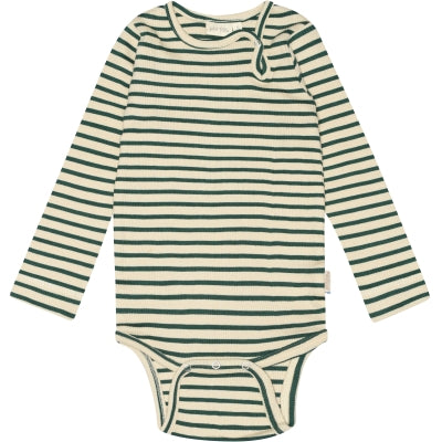 Petit Piao - Body mit Streifen 'Body L/S Modal Striped - green/dark off white'