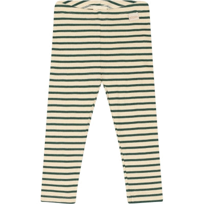 Petit Piao - Leggings mit Streifen 'Legging Modal Striped - green/dark off white'