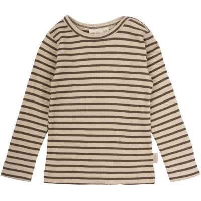 Petit Piao - Langarmshirt mit Streifen 'T-shirt L/S Modal Striped - brown/dark off white'