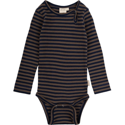 Petit Piao - Body mit Streifen 'Body L/S Modal Striped - brown/indigo plum stripe'