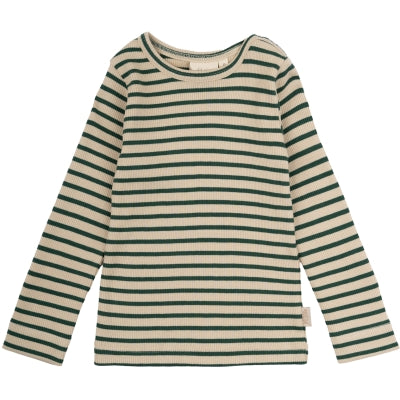 Petit Piao - Langarmshirt mit Streifen 'T-shirt L/S Modal Striped - green/dark off white'