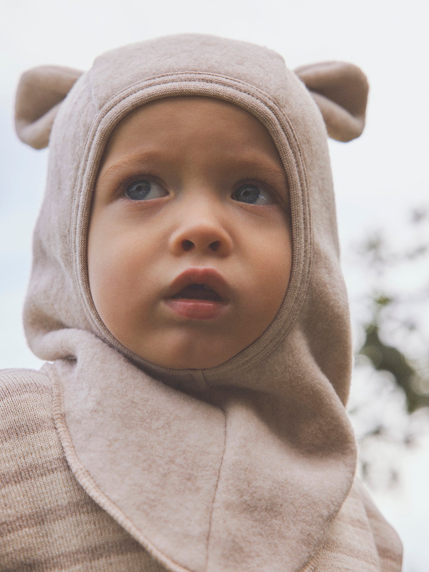 Huttelihut - Kinder Schlupfmütze mit Ohren 'Balaclava Ears Cotton Fleece - Camel Melange'