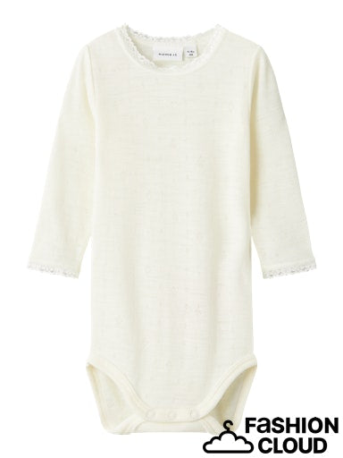 Name it - Langarmbody aus Wolle 'NBFWANG WOOL NEEDLE LS BODY SOLID NOOS - Snow White'