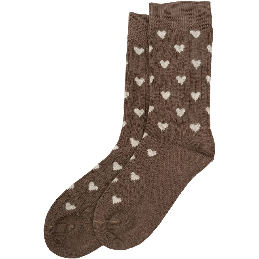 Minipop - Socken mit Herzen 'Bamboo Socks Sport - Chocolade Brown/Off White'