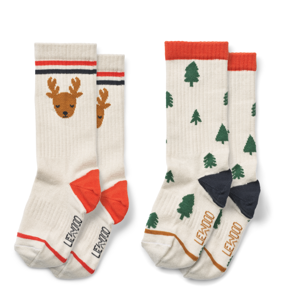 Liewood - Weihnachstsocke 'Annette Socks 2-Pack - Holiday reindeer / Trees sandy mix'