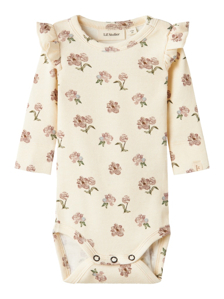 Lil Atelier - Langarmbody mit Blumen 'NBFGAVO EKO LS SLIM BODY LIL NOOS -Turtledove PEONY'