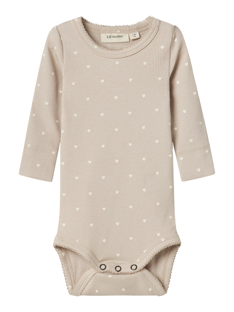 Lil Atelier - Langarmbody mit Herzen 'NBFGAGO LS SLIM BODY LIL NOOS - Gray Morn HEART'