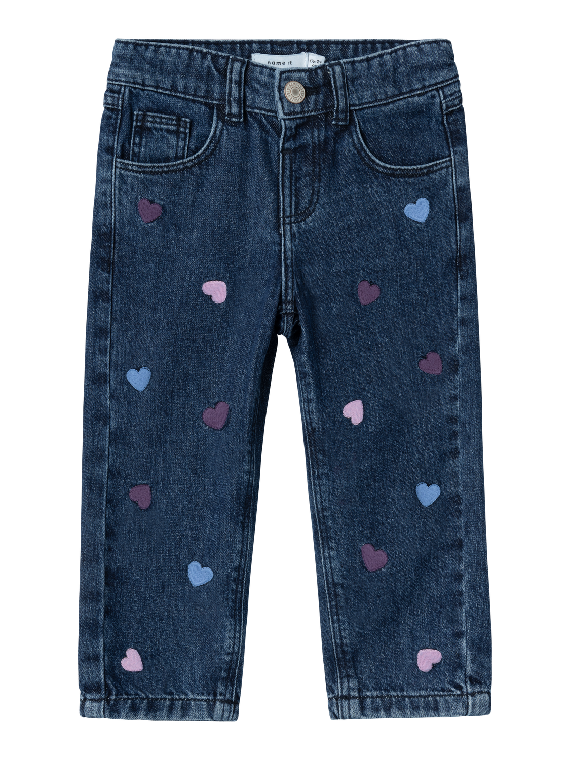 Name it - Jeans mit Herzen 'NMFBELLA MOM JEANS 3110-BE NOOS - Dark Blue Denim HEART EMBROIDERY'