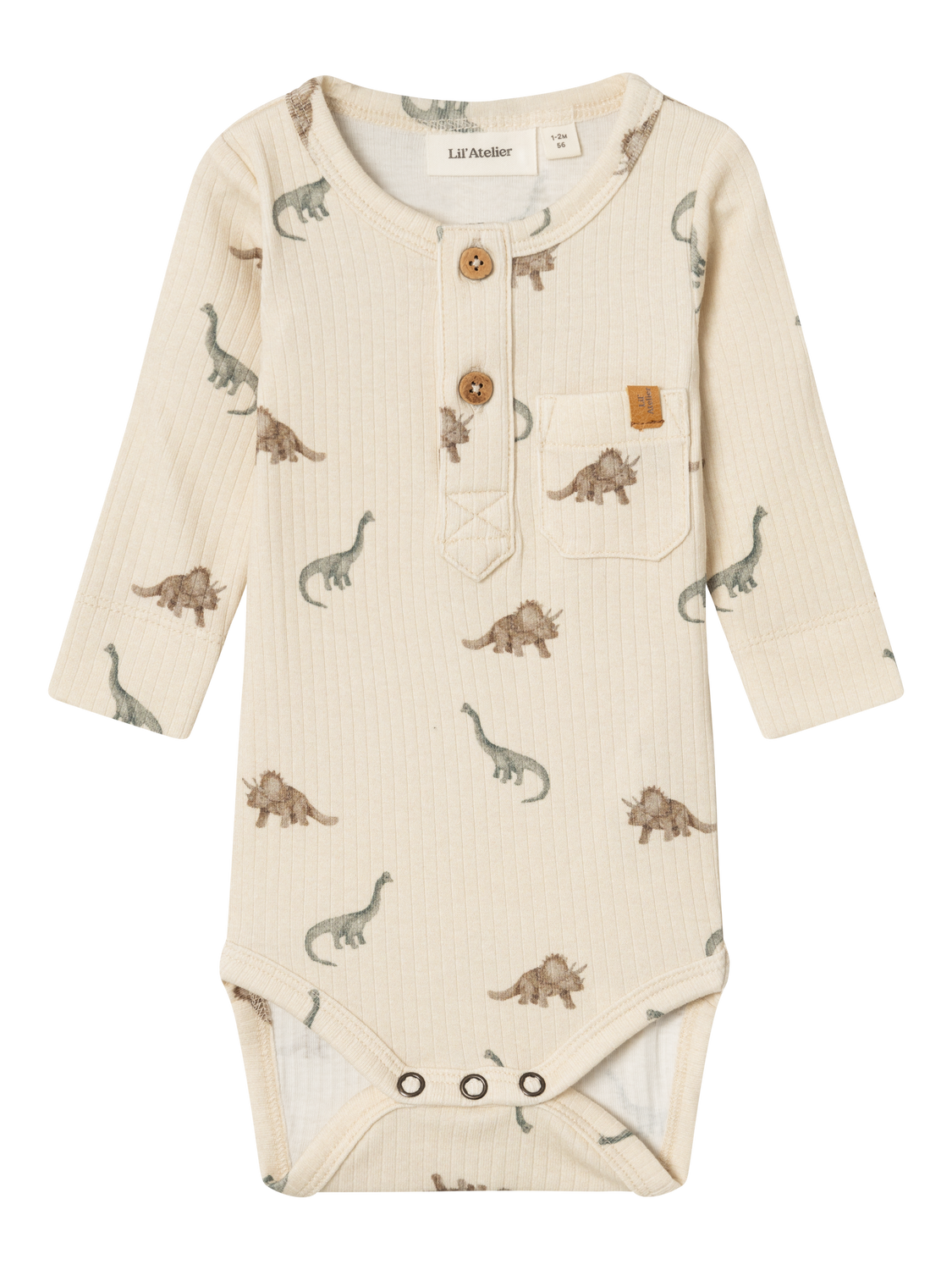 Lil Atelier - Langarmbody mit Dinos 'NBMGIO BON LS SLIM BODY LIL - BIRCH AOP'